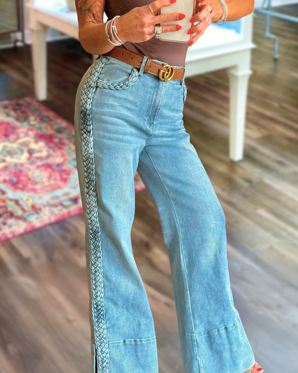 Braided Side Denim Pants