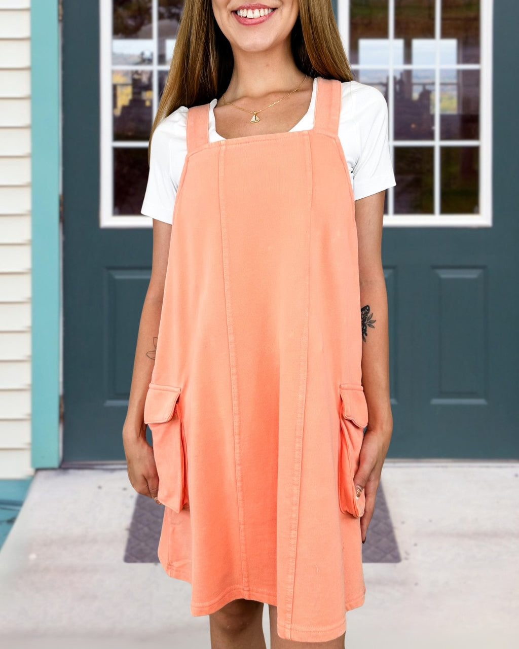 Simple Washed Distressed Overalls Dress