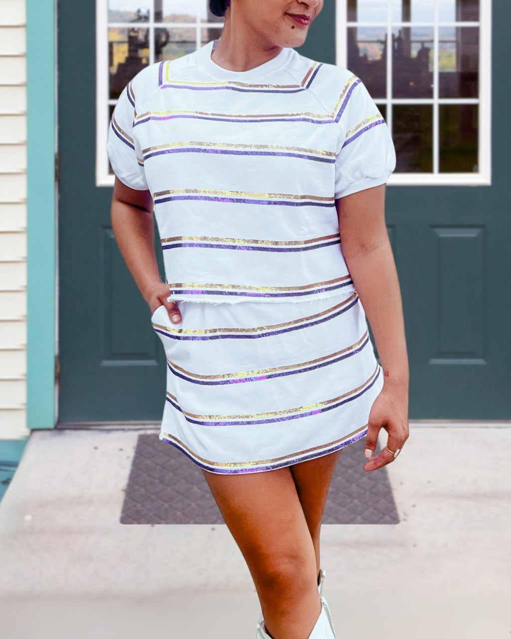 Purple and Gold Stripe Sequin Tee