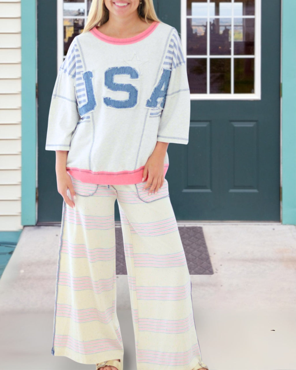 Feel Good Denim Detail Stripe Pants
