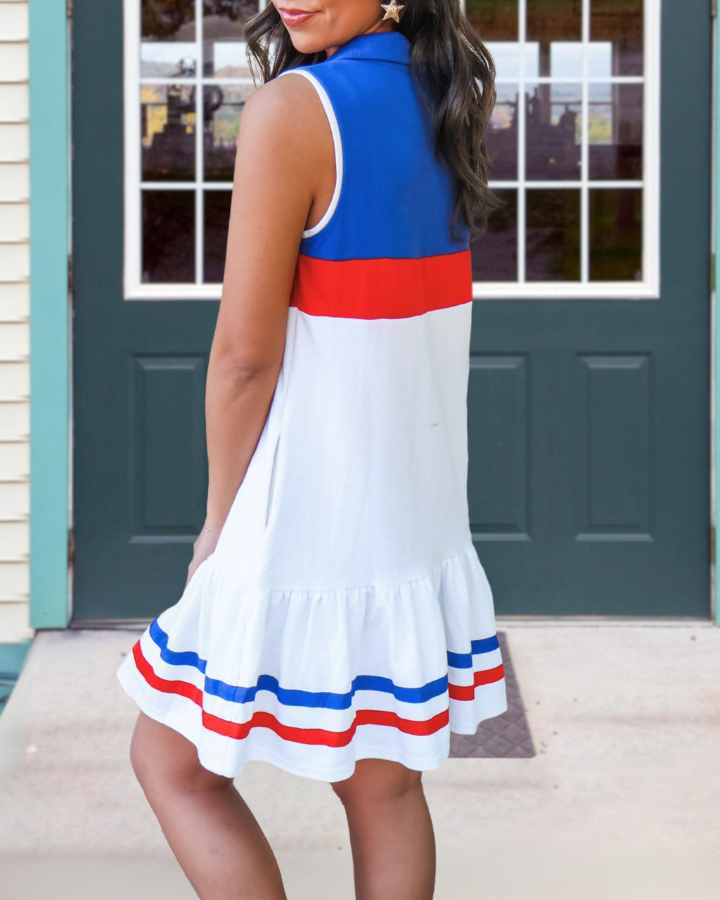 Color-block Sleeveless Half-Zip Dress