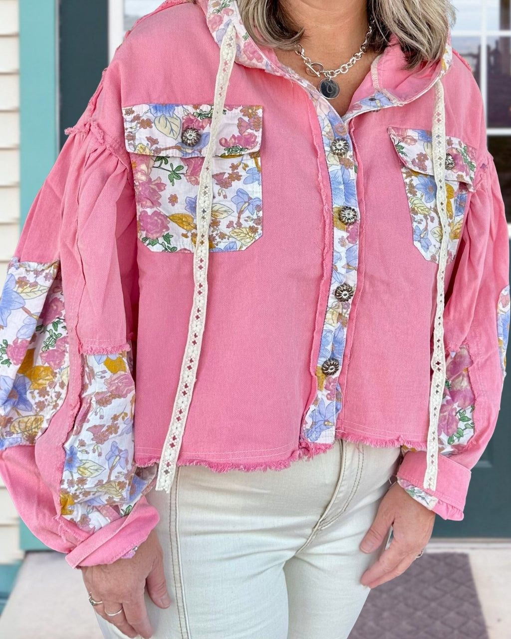 Floral Washed Raw Edge Jacket