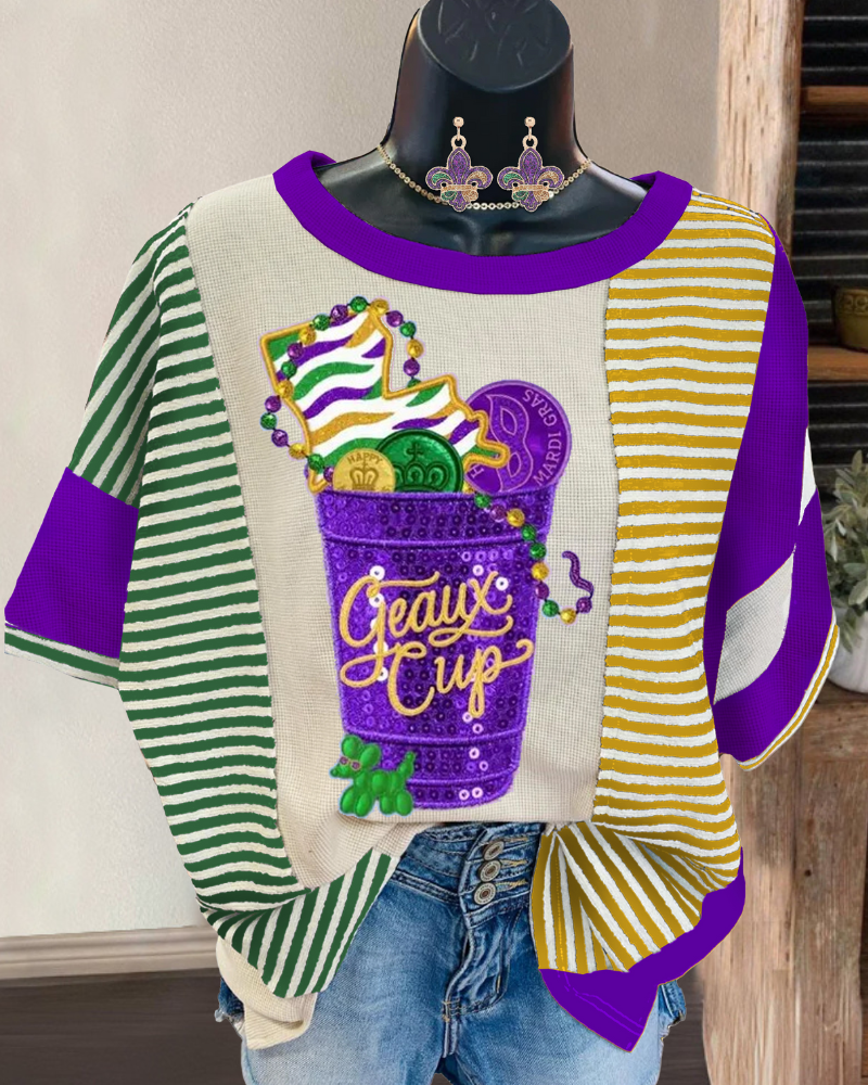 Mardi Gras Color-blocked Striped T-shirt