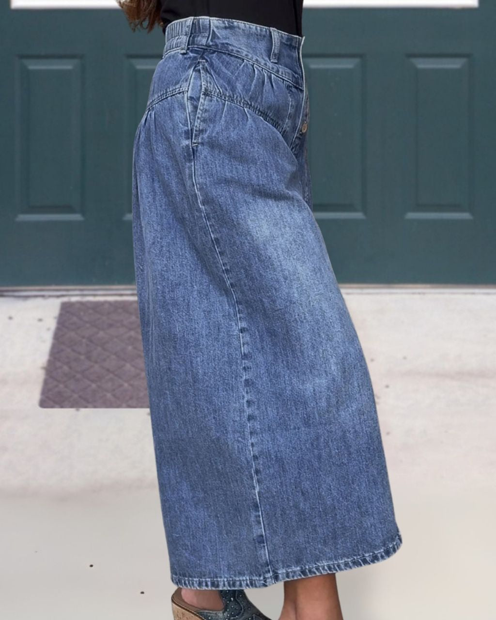 High-Waisted Button-Front Wide-Leg Jeans