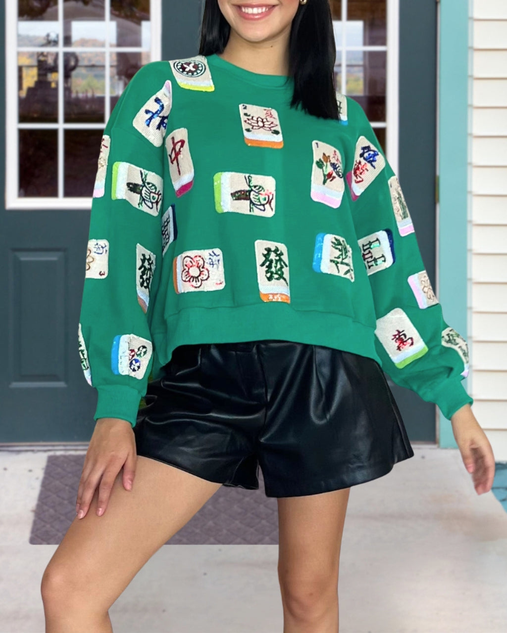Relaxed Sequin Mahjong Sweatshirt