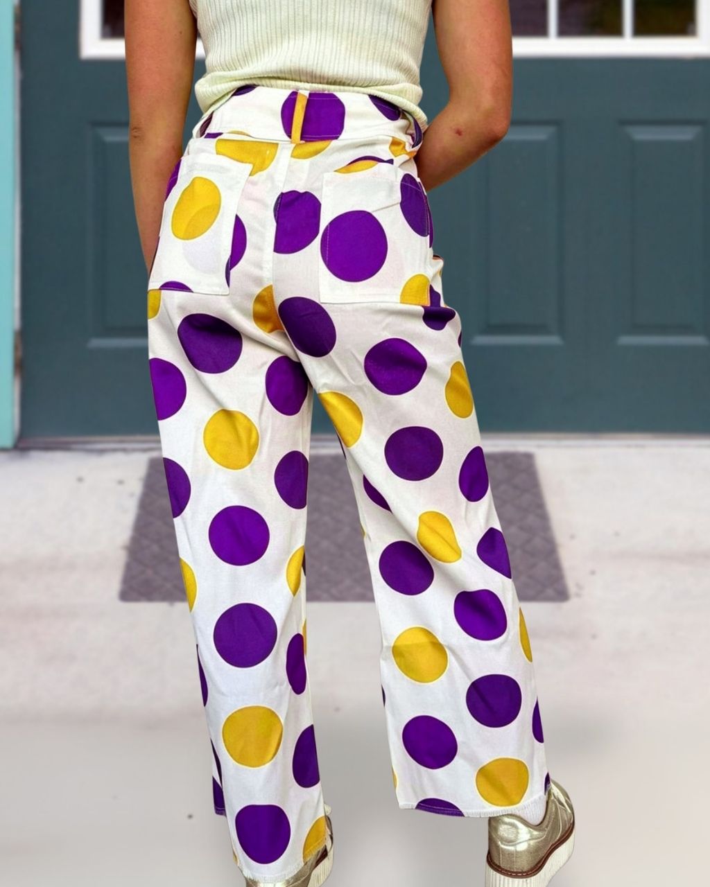 Game Day Purple Gold Polka Dot Printed Pants