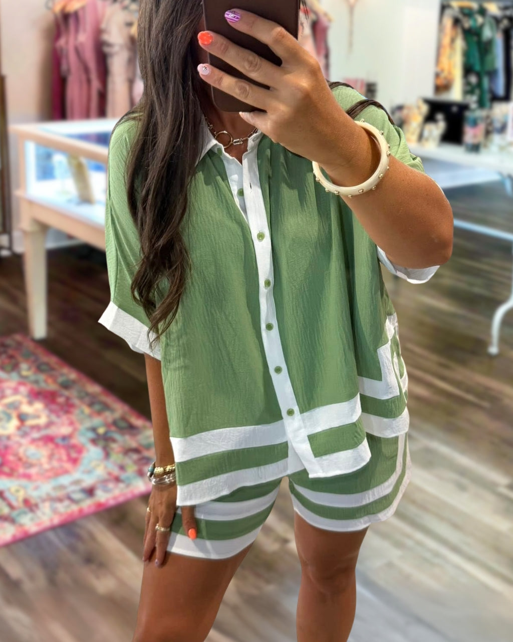 Breezy Color-Blocked Trim Shorts Set