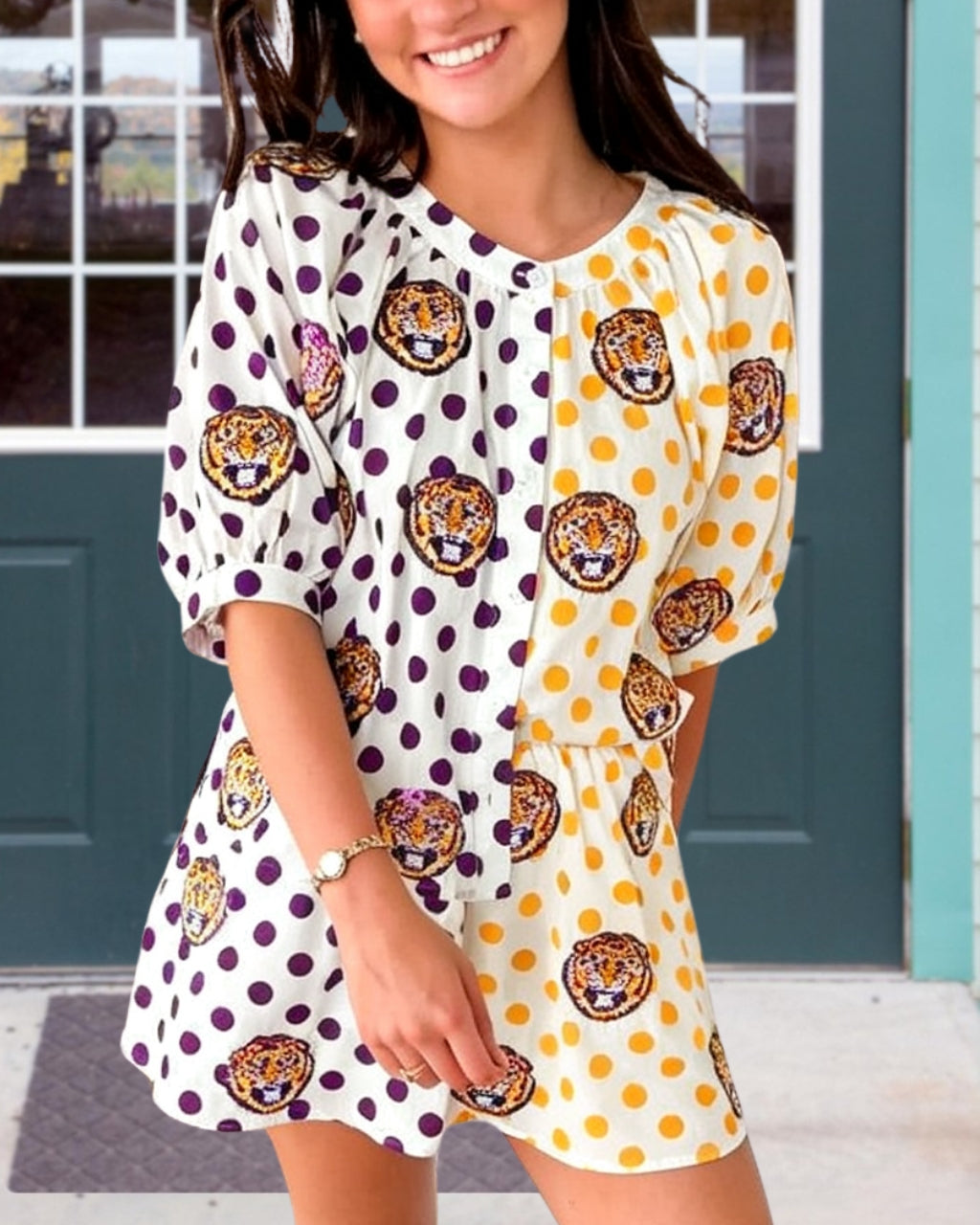 Full Shine Tiger Sequin Polka Dot Top