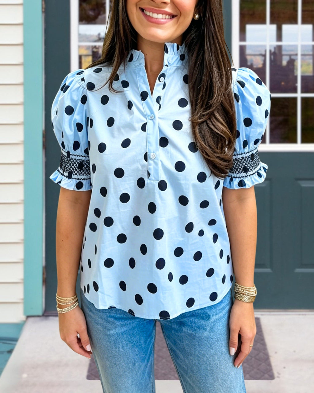 Chic Polka Dot Ruffled Poplin Top