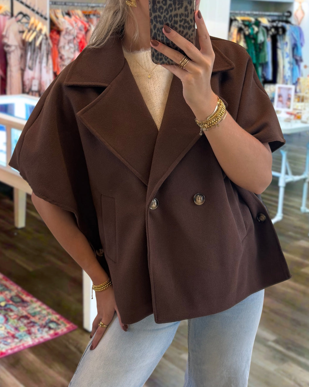 Trendy Woolen Cape Sleeve Jacket