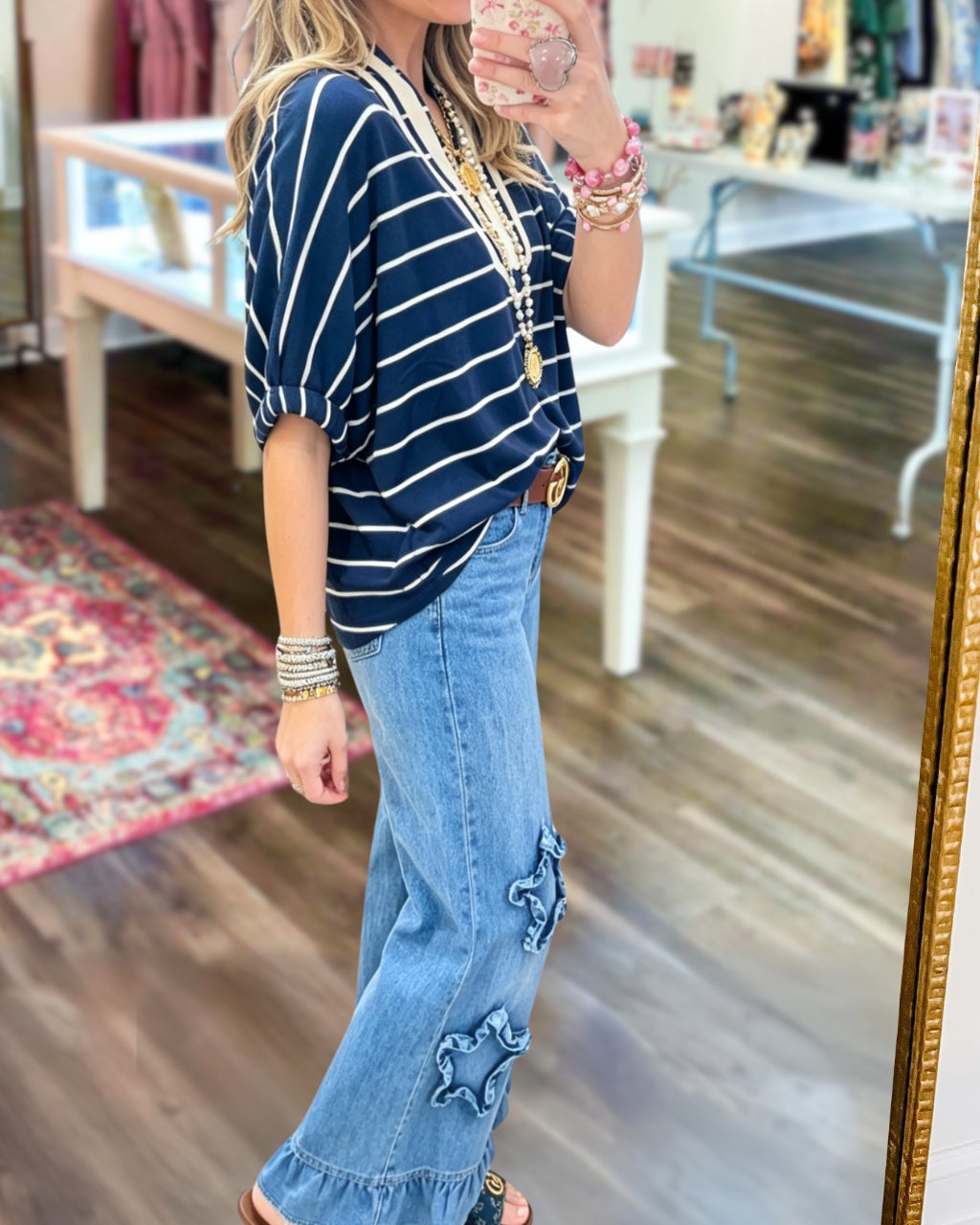 Star Patch Ruffled Denim Pants
