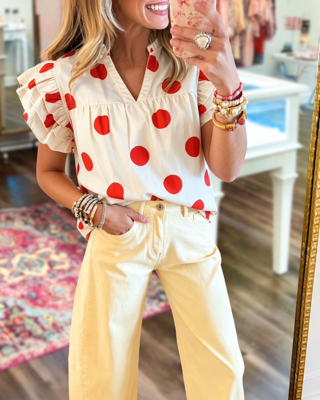 Polka-Dot Flutter Sleeves Top
