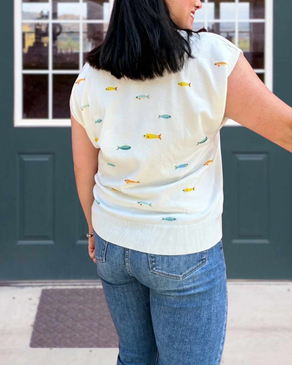 School of Fish Embroidered Top