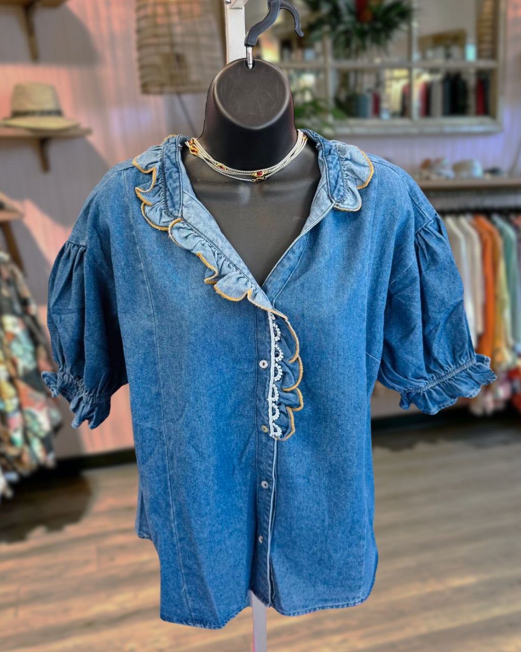 Always Works Puff Denim Blouse