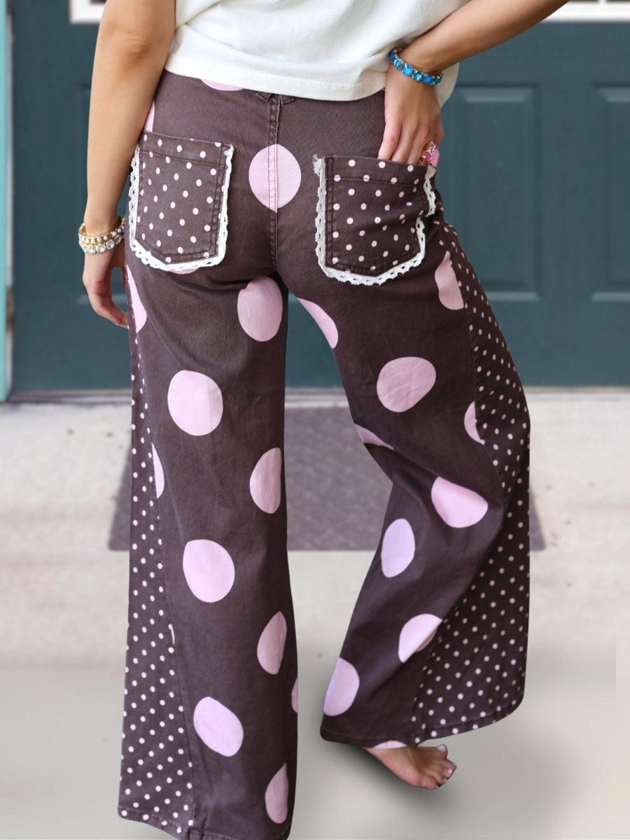 Casual Polka Dot Patchwork Pants