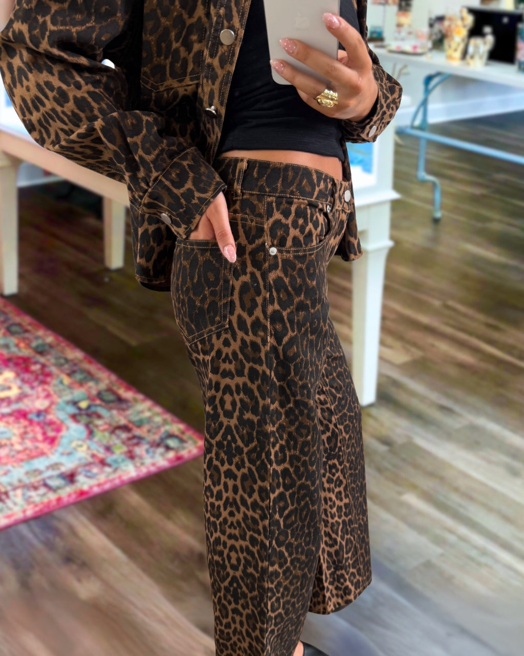 Trendy Washed Leopard Pants