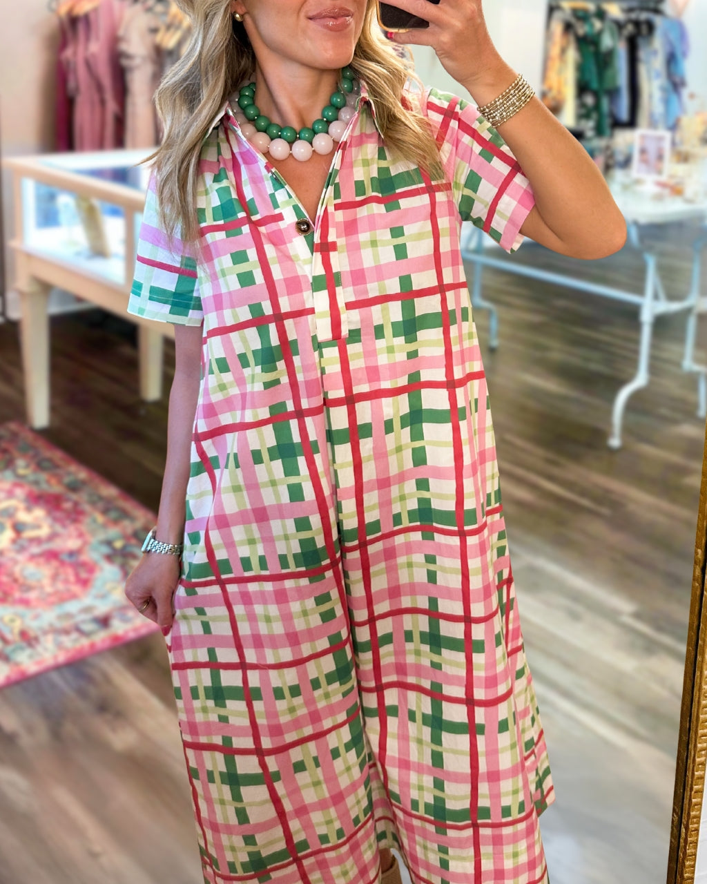 Contrast Plaid Satin Maxi Dress