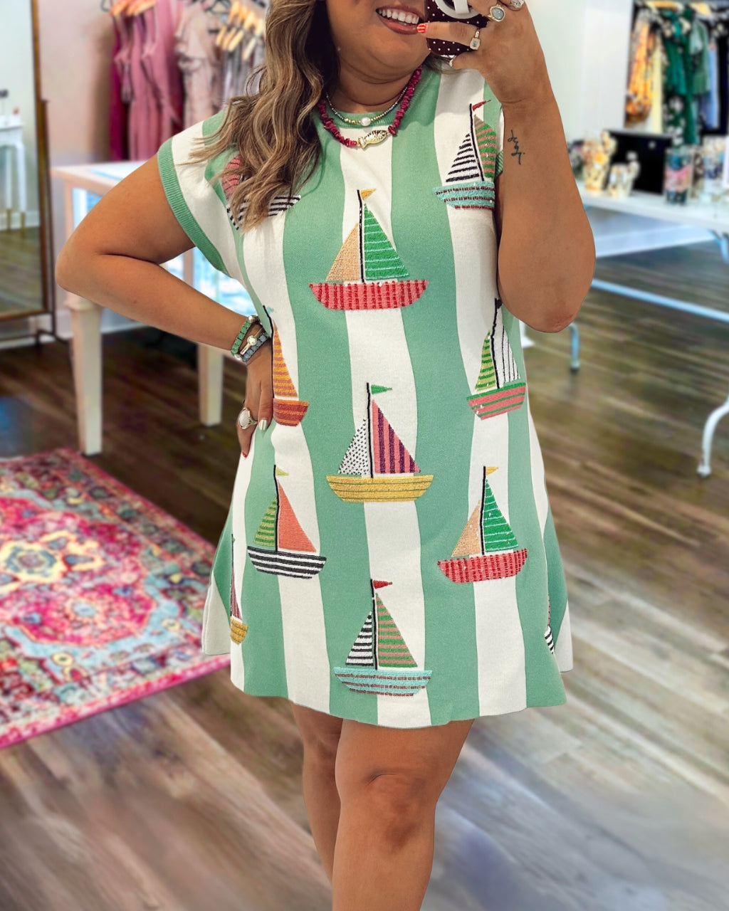 Sailing Ship Sequined Striped Dress