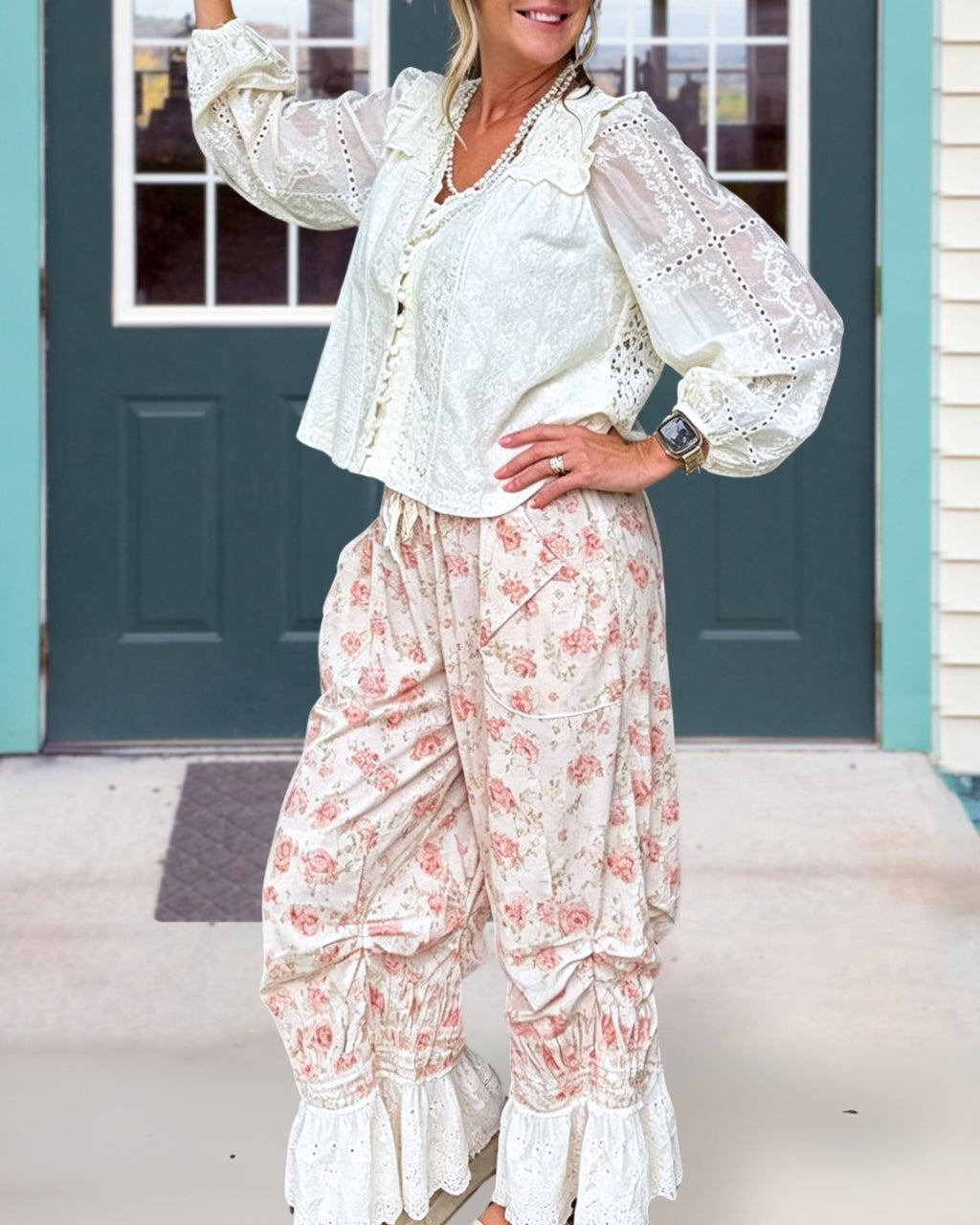 Casual Floral Lace Pants