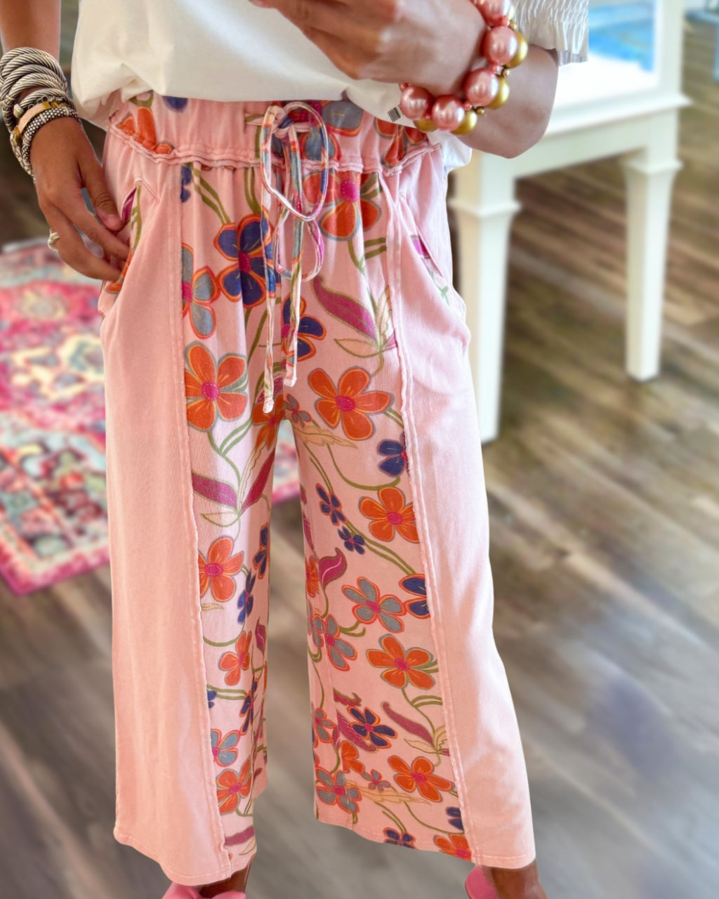 Floral Print Patchwork Trousers