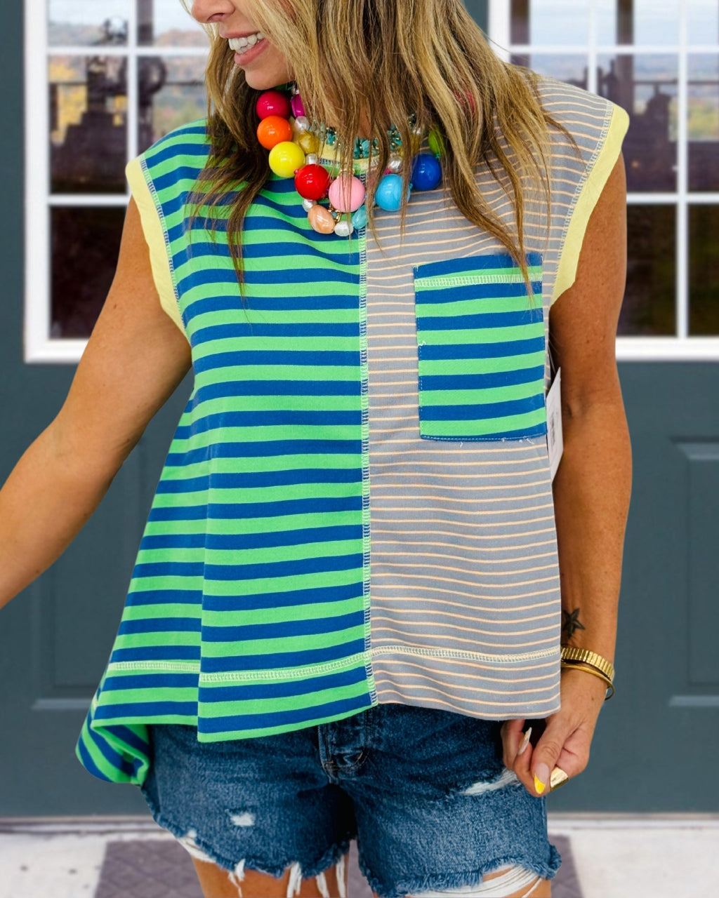 Striped Color-blocked Sleeveless Top