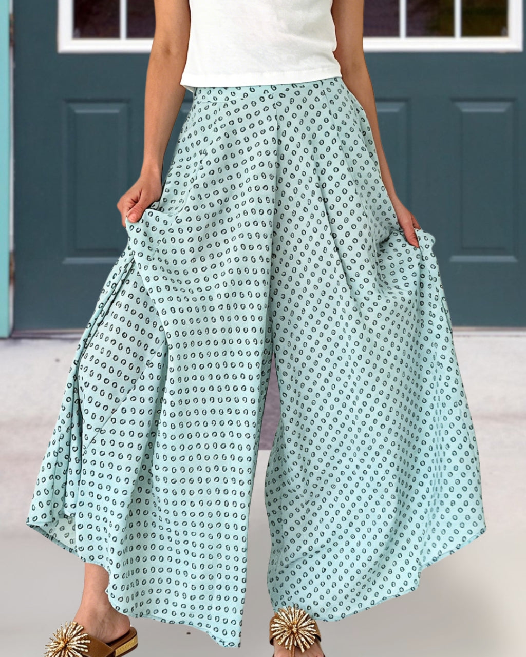 Geometric-Print Wide-Leg Pants