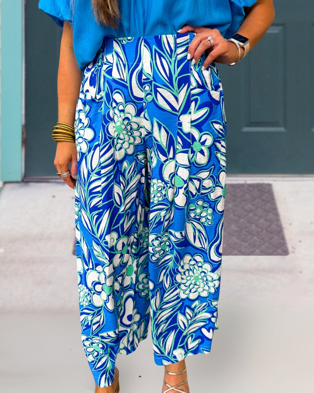 Floral Botanical Satin Wide-leg Pants