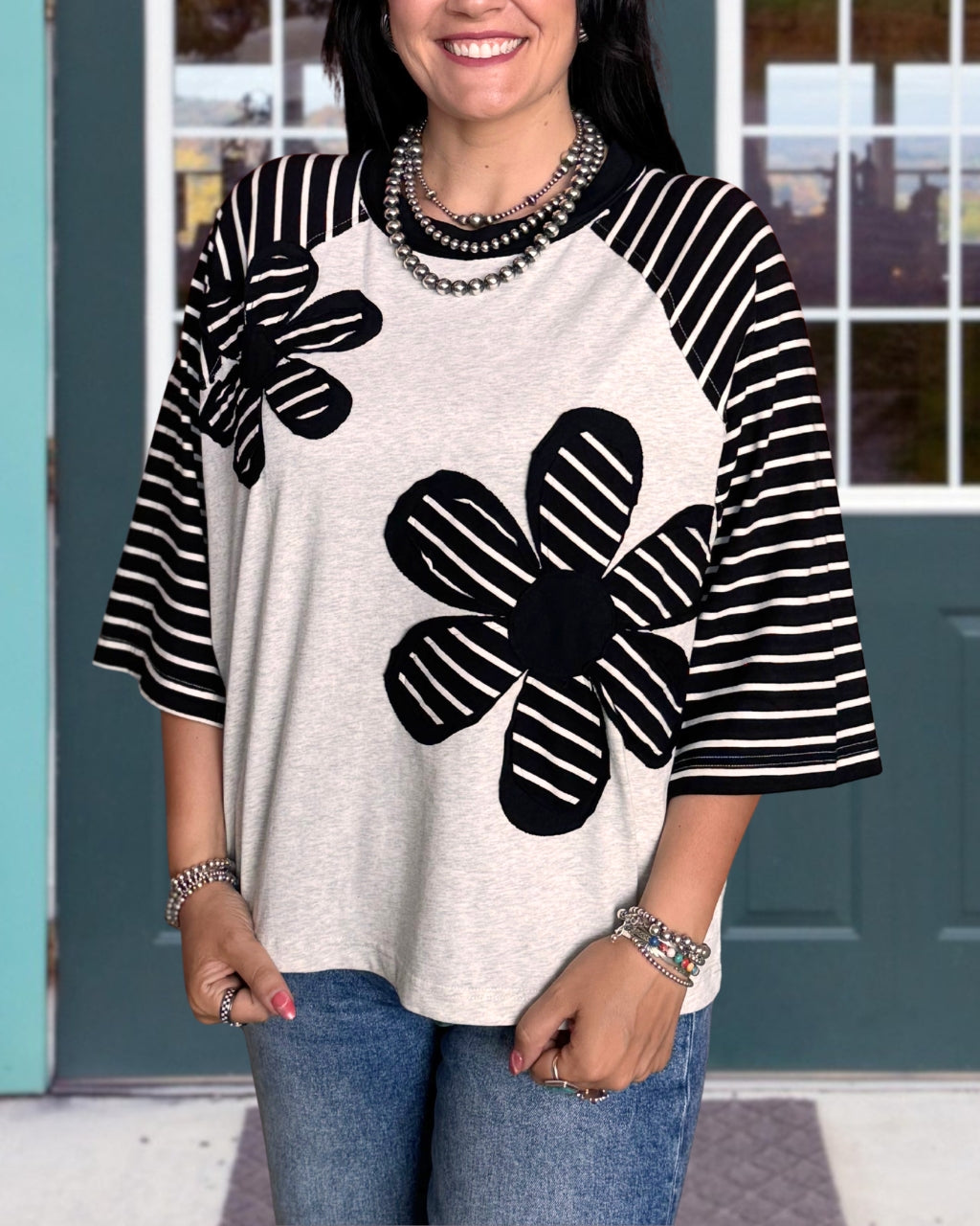 Floral Patch Striped T-shirt