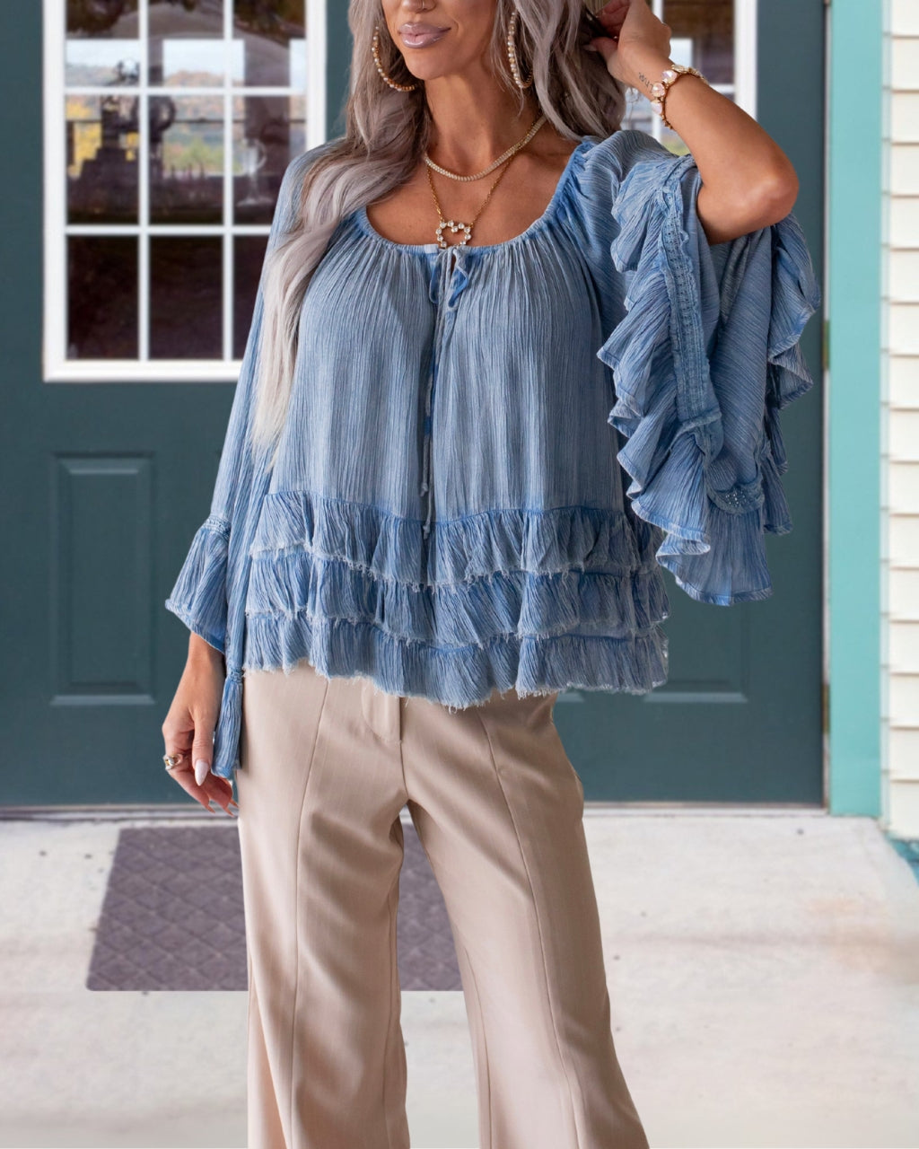 Effortless Ruffle Crinkle Blouse