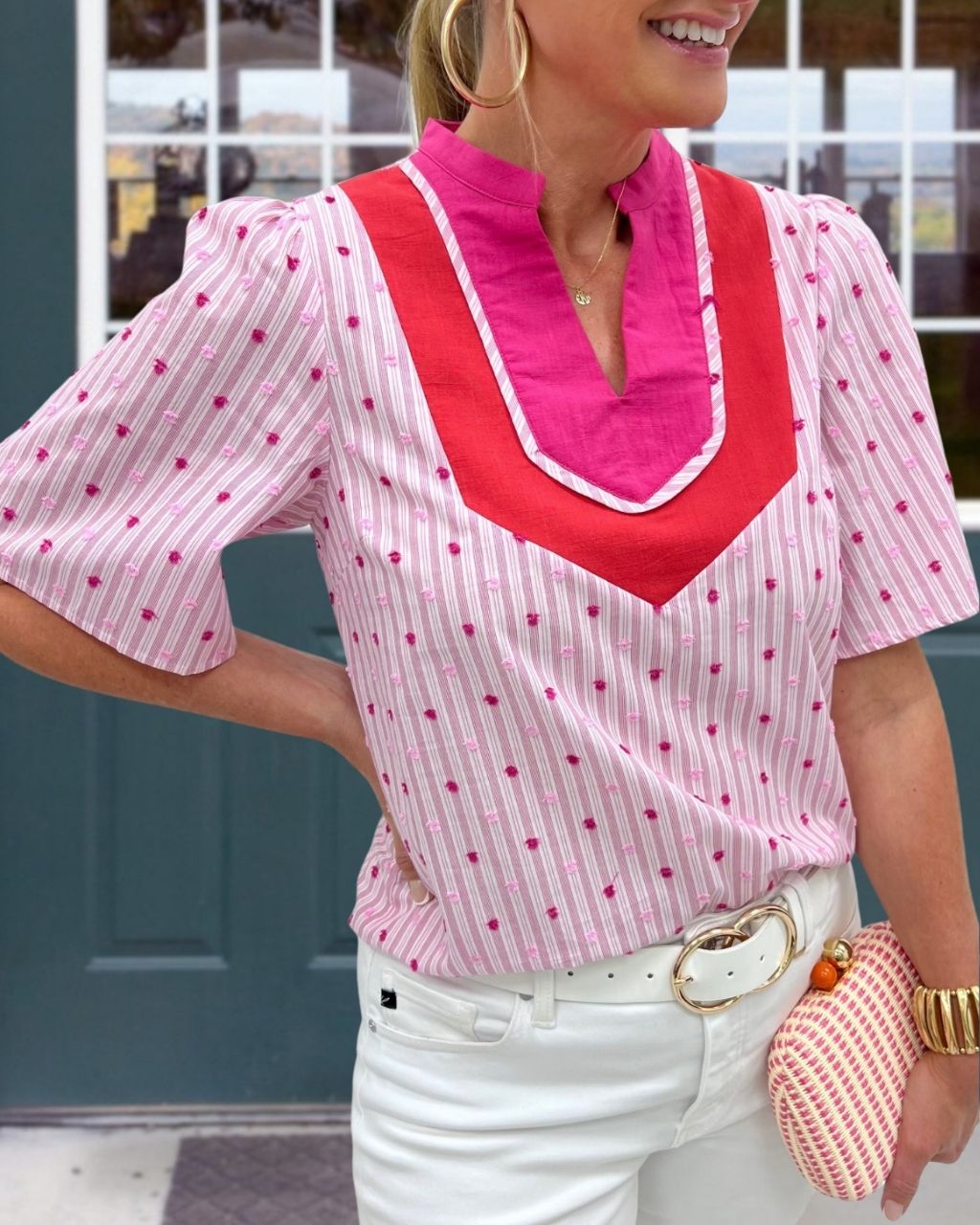 Jacquard Striped V-Neck Top