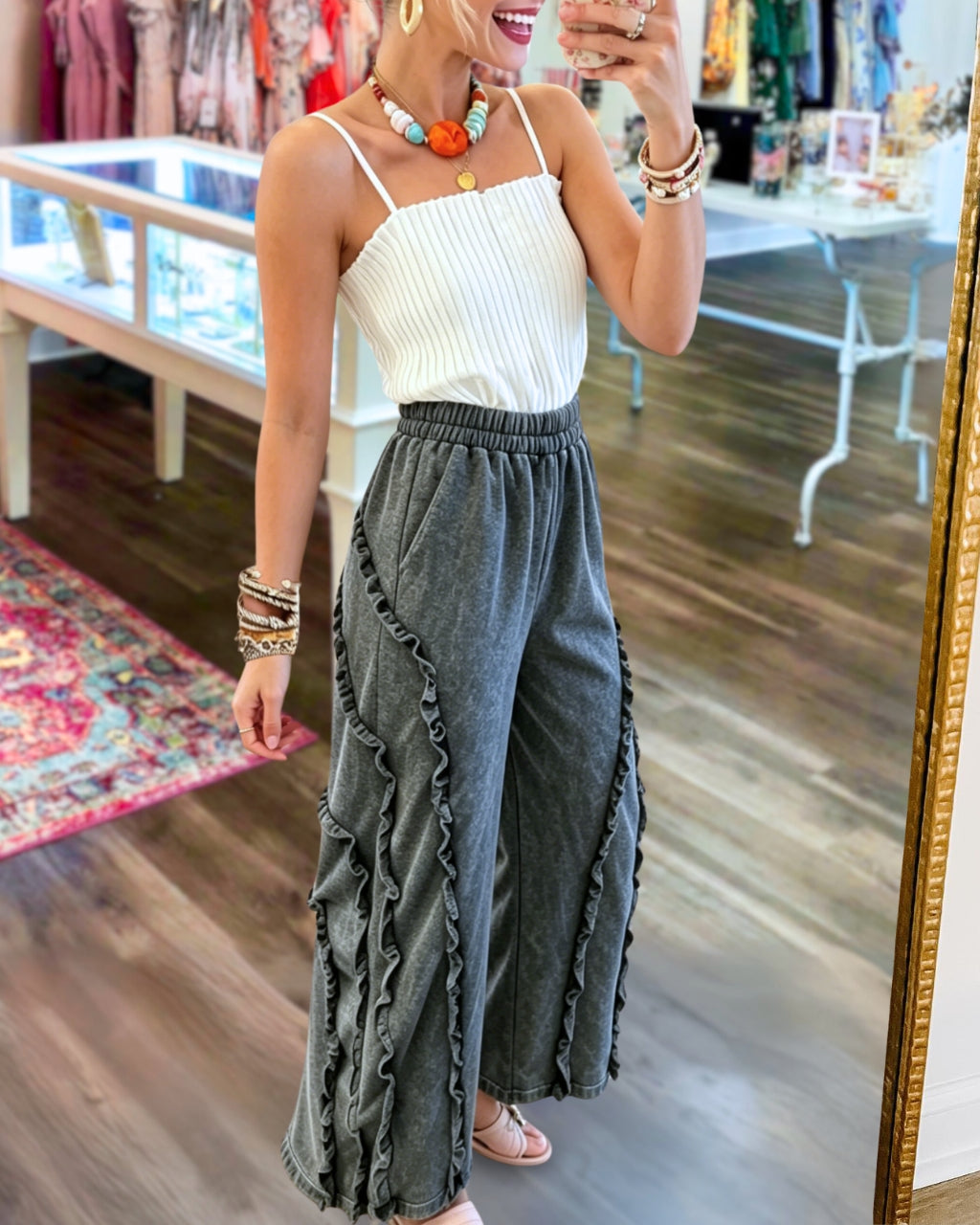 Unique Ruffled Washed Pants