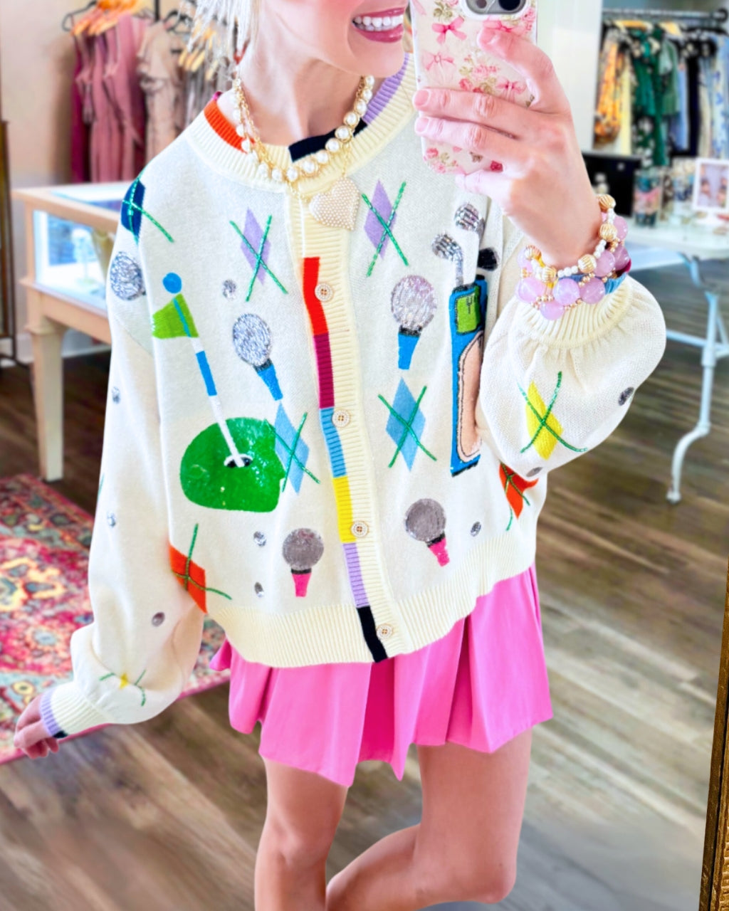 Golf Embroidered Sequin Cardigan