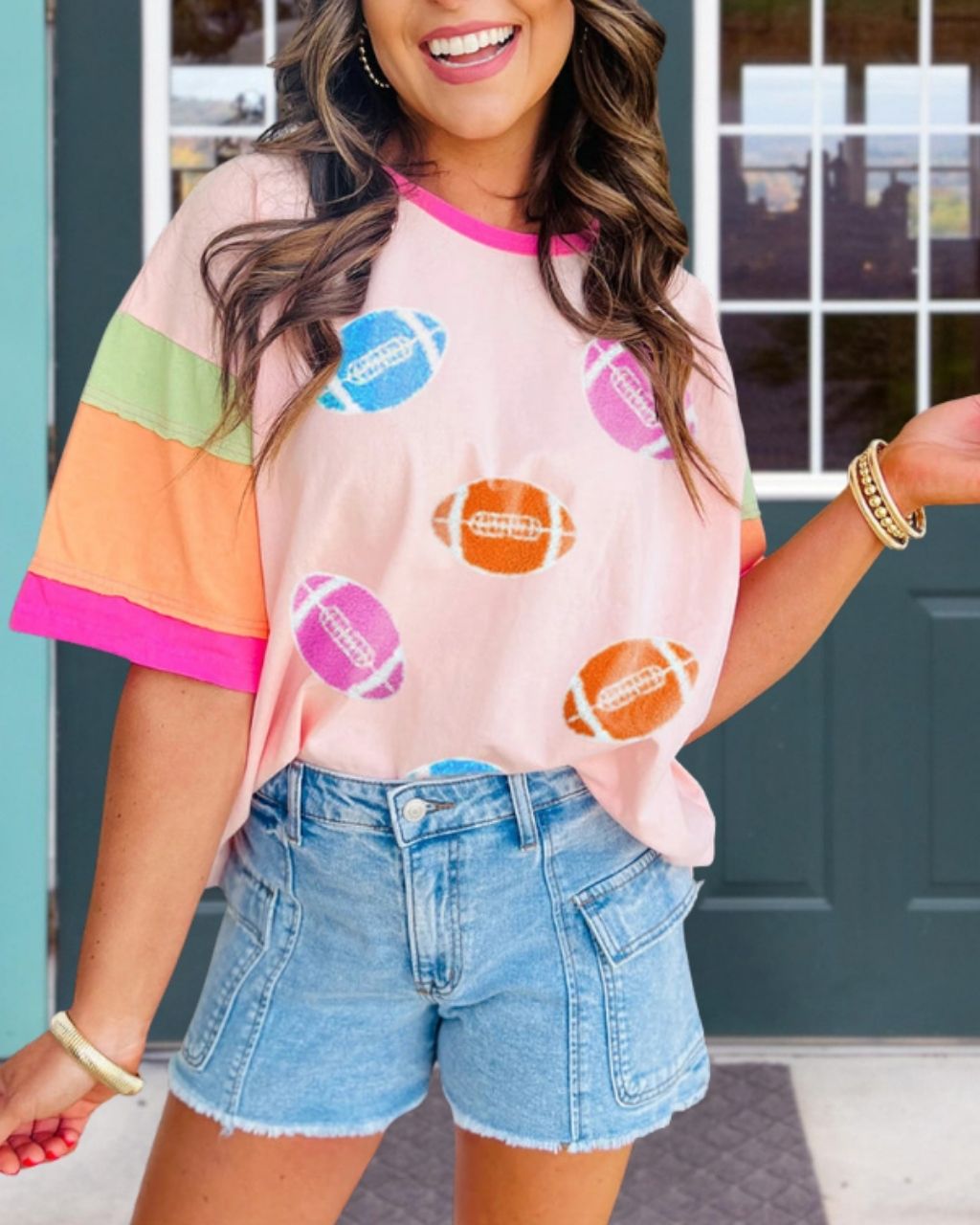 Colorful Football Embroidered T-shirt
