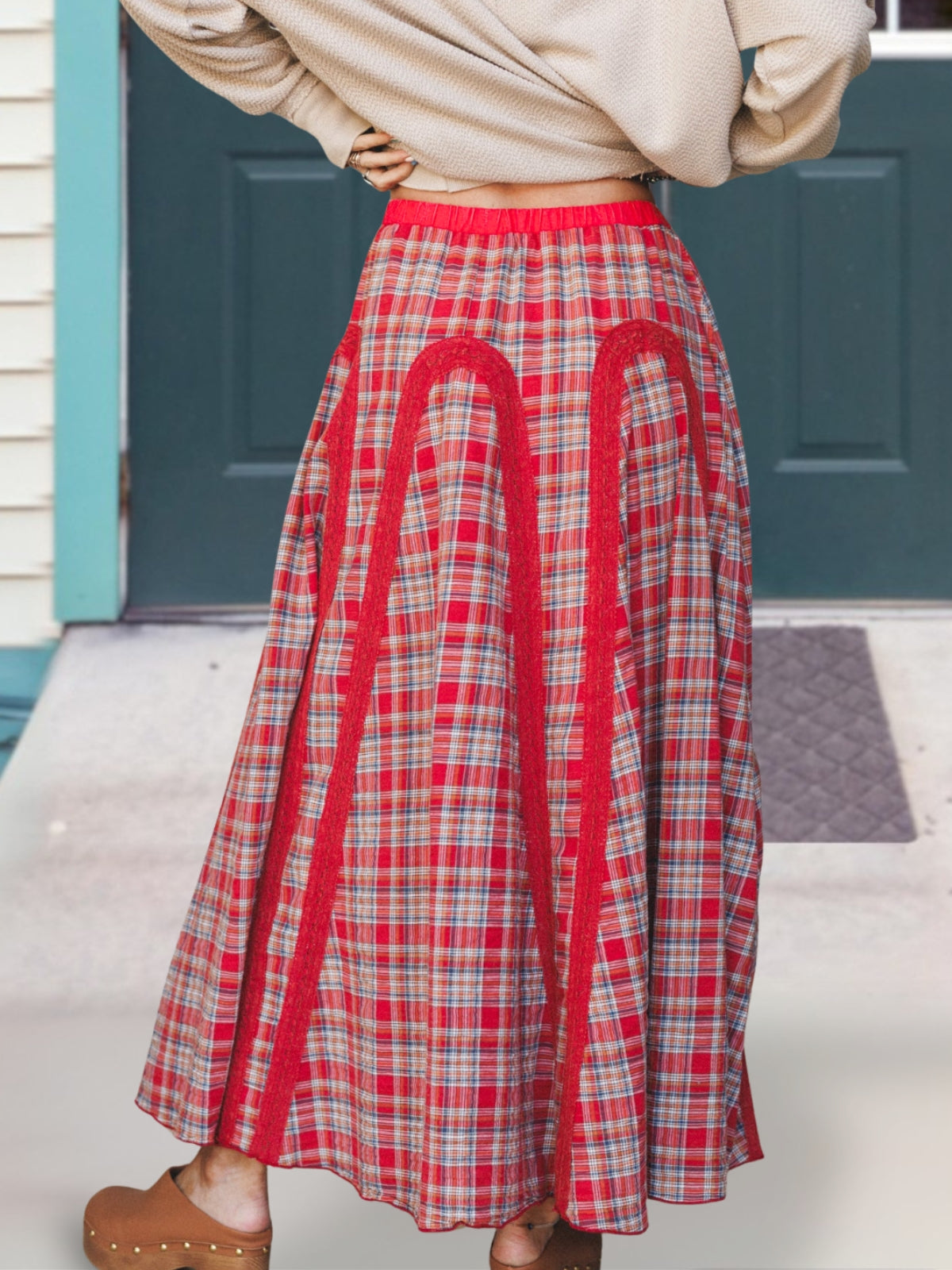 Lace Trimmed Plaid Skirt