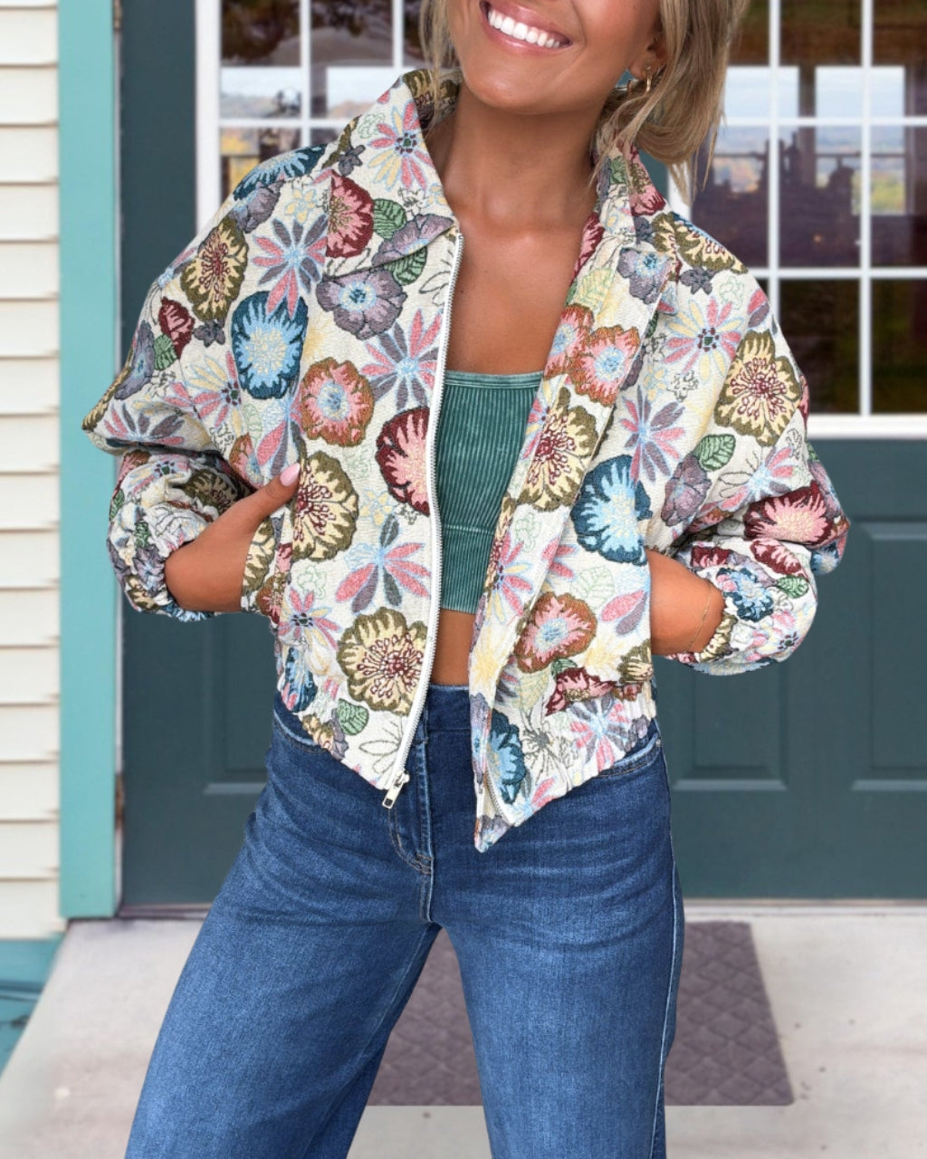 Retro Floral Tapestry Cropped Jacket