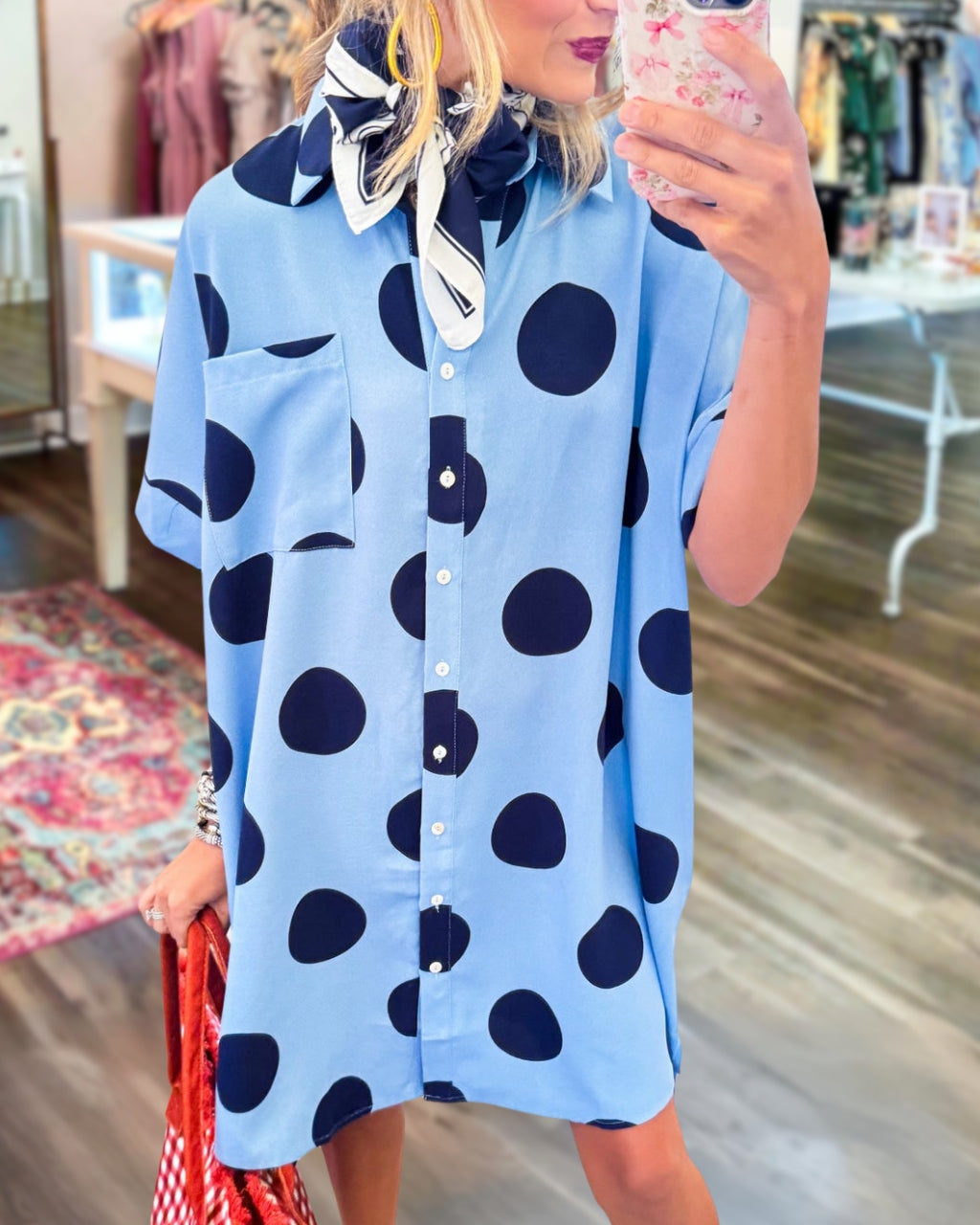 Stylish Polka Dot Shirt Dress