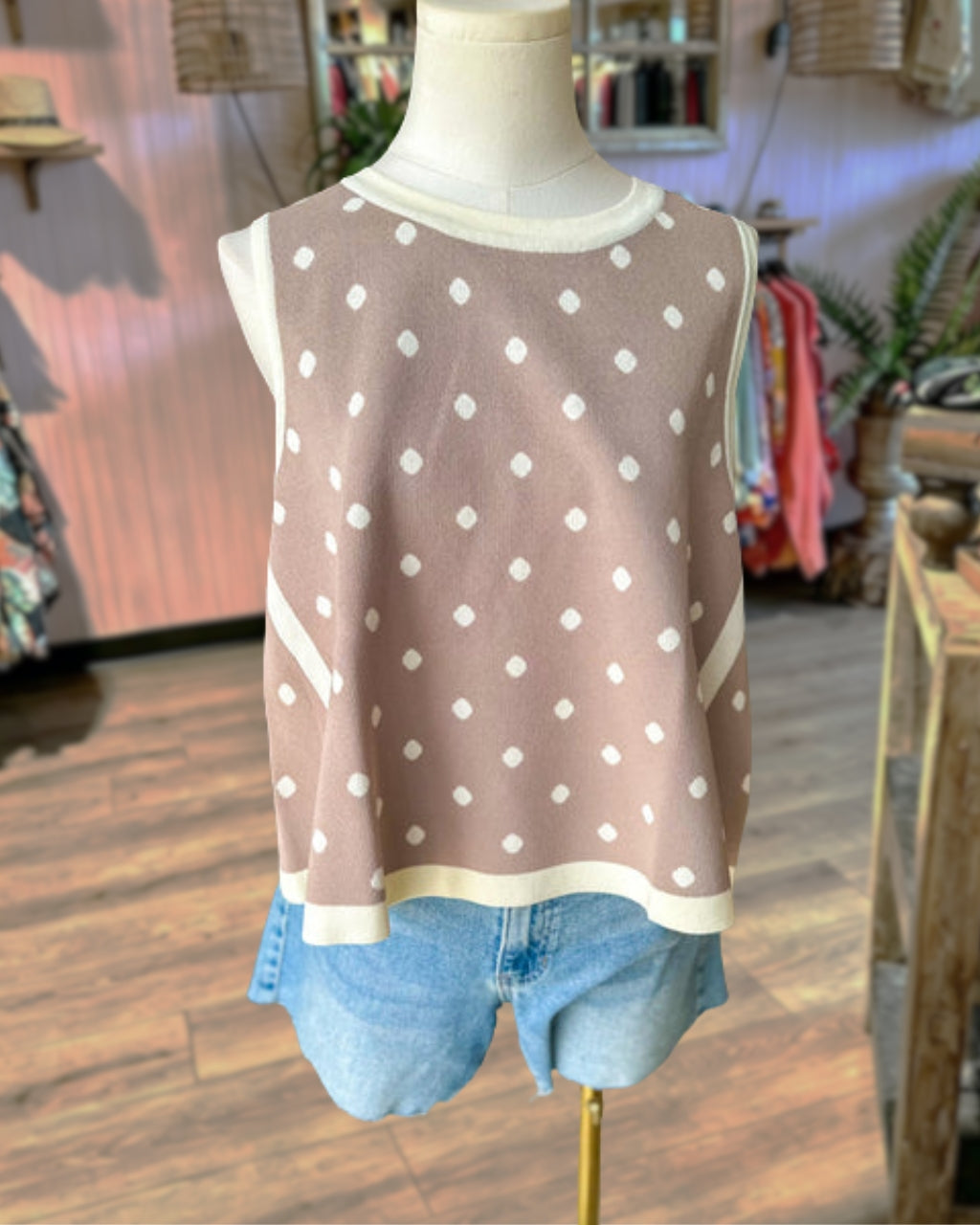 The Fun Polka Dot Trim Tank