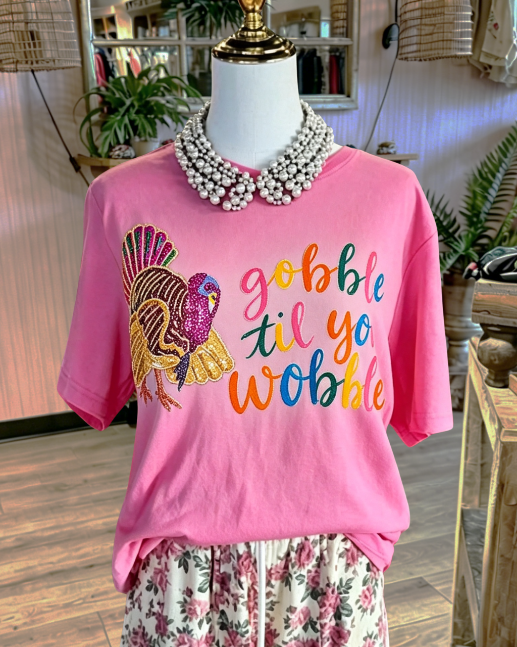 Turkey Sequin Gobble Til You Wobble Tee
