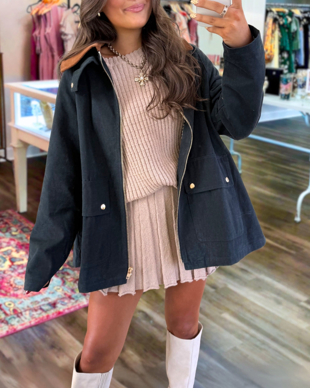 Chic Corduroy Collar Trench Jacket