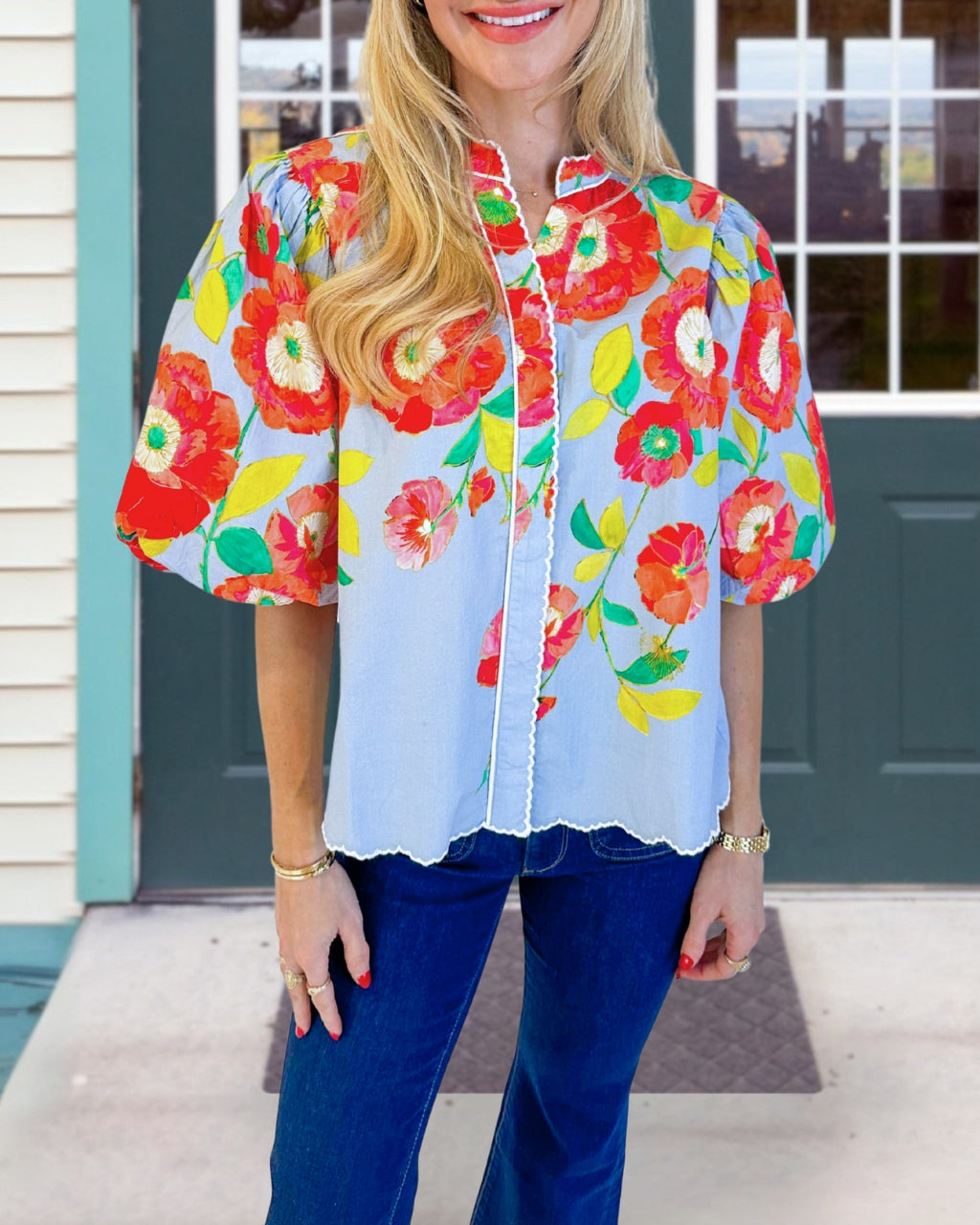 Floral Poplin Puff Sleeve Shirt