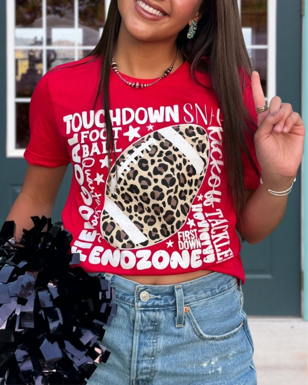 Game Day Leopard Print Football Letter Graphic T-Shirt