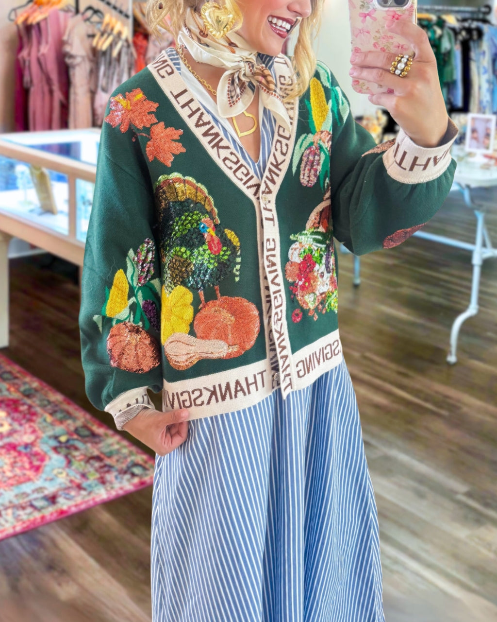 Trendy Thanksgiving Sequin Cardigan