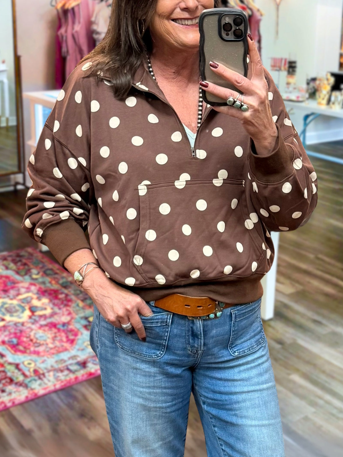 Polka Dot Large Pocket Pullover