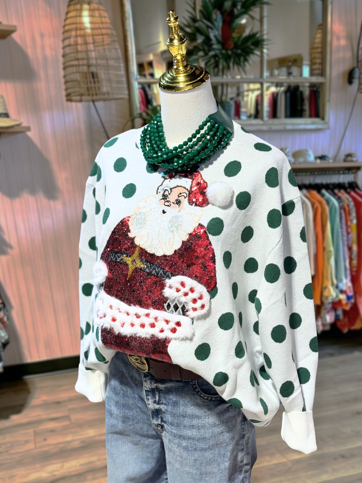 Santa Claus Sequined Polka Dot Pullover