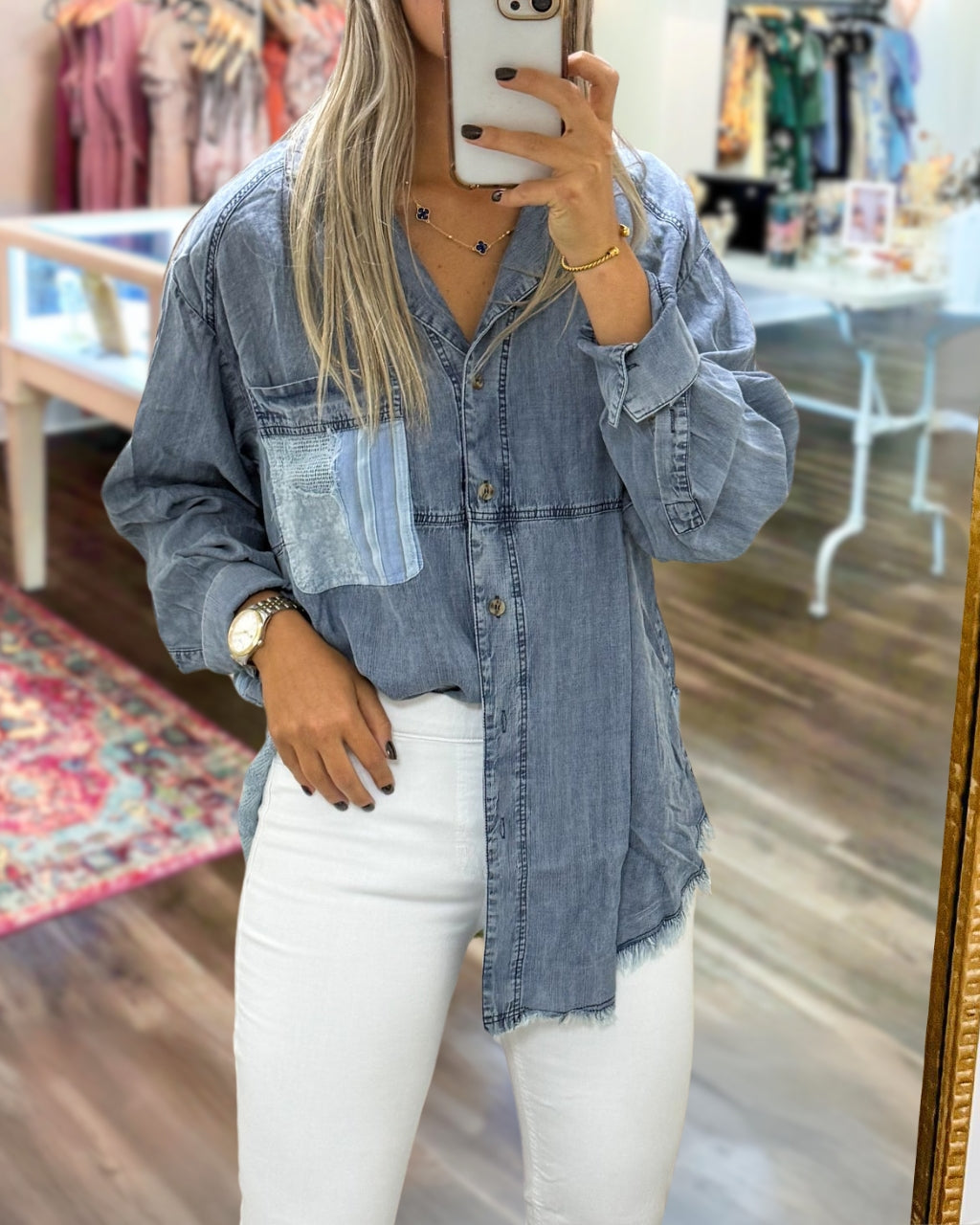 Stylish Patchwork Denim Shirt