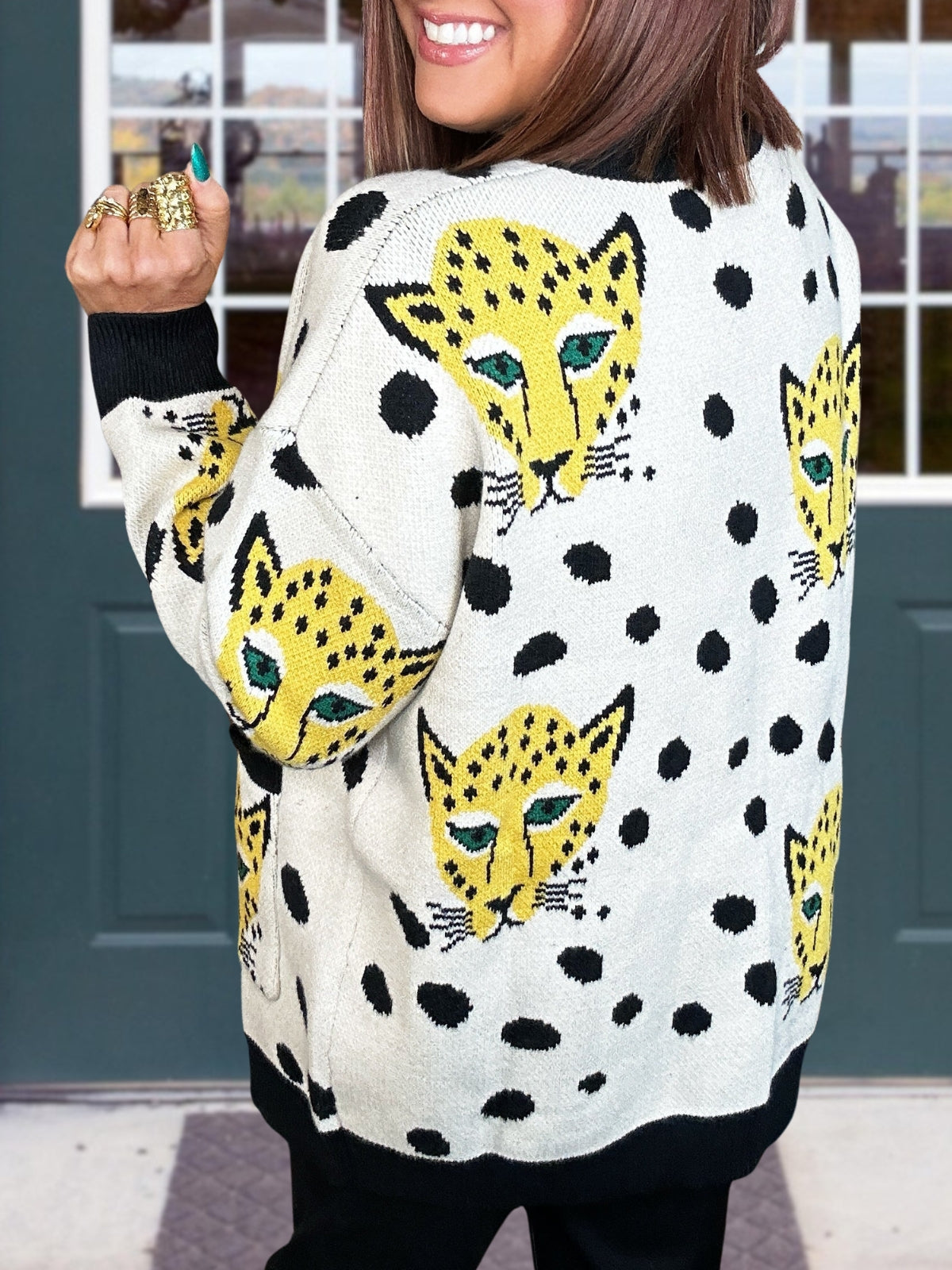Leopard-Print Polka-Dot Cardigan