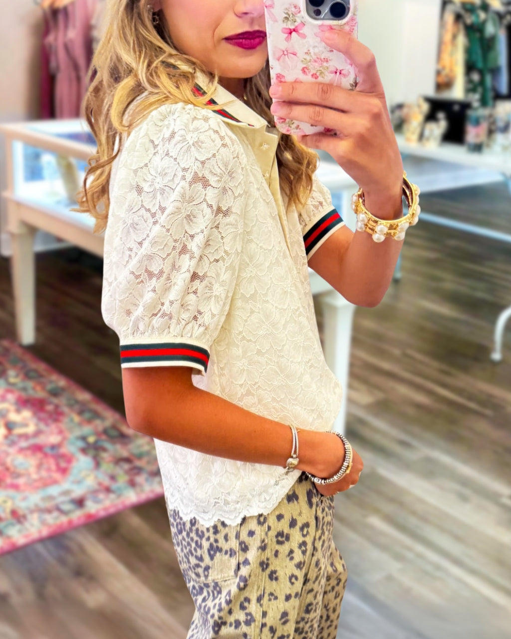 Contrasting Trim Lace Top