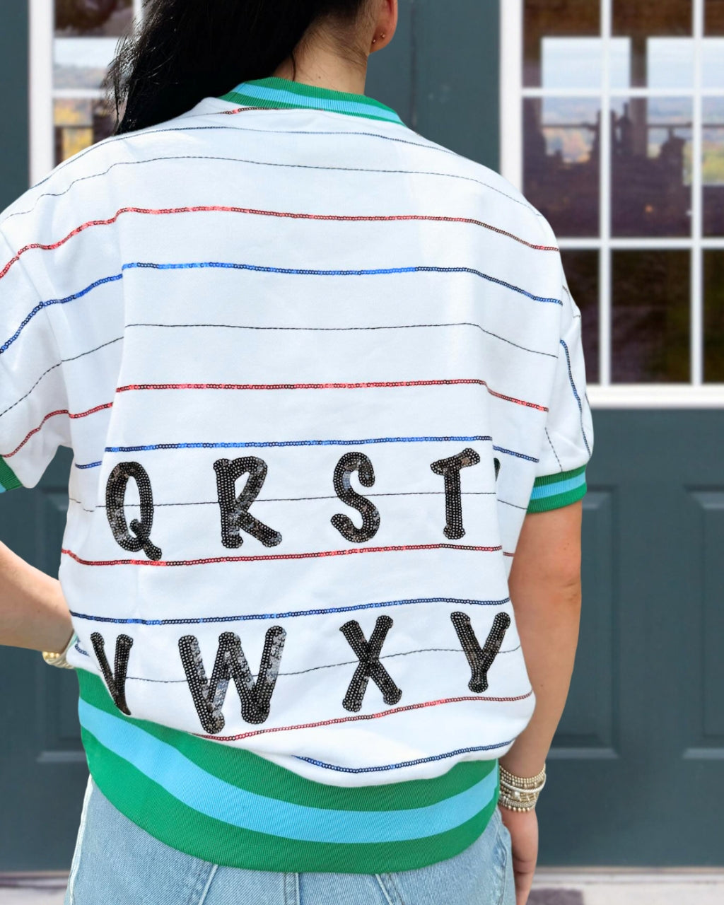 Letter Sequin Striped Top