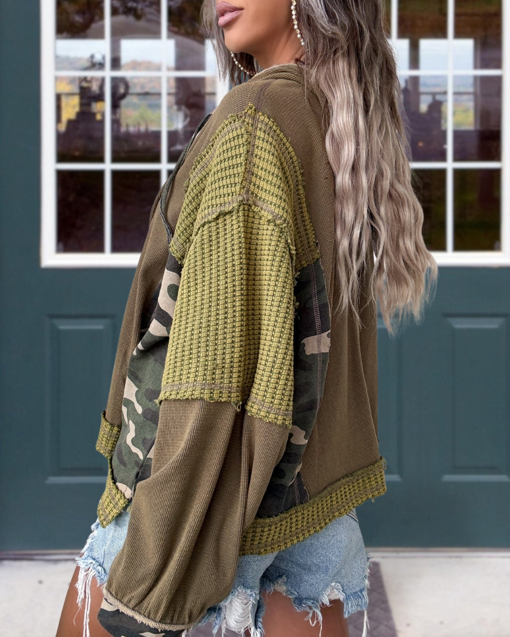 Chic Waffle Camo Zip Hoodie