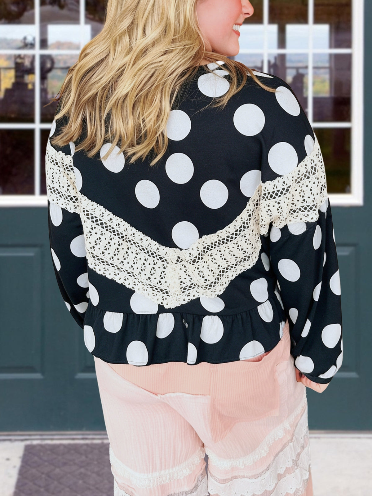 Lace Polka Dot Patchwork Ruffle Top